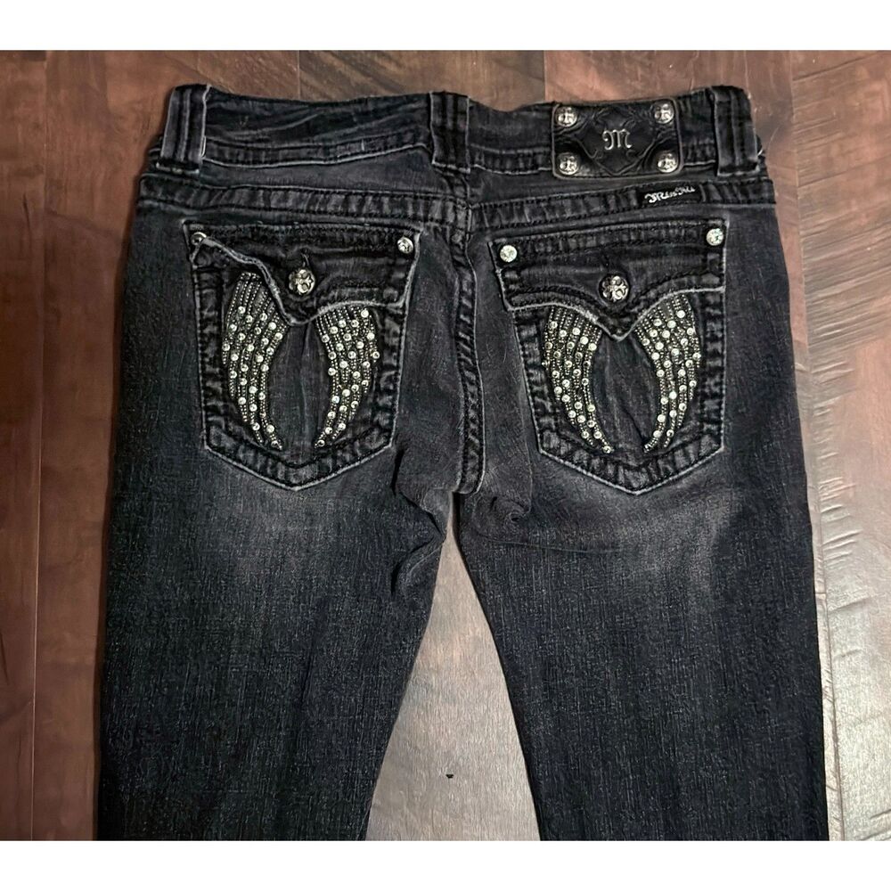 Miss Me Angel Wing Skinny Jeans Womens 28 Black Rhinestone Y2K Denim